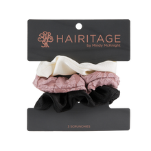 Load image into Gallery viewer, Scrunchie Set - 3 pack Ivory, Black & Plum