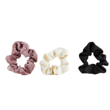 Load image into Gallery viewer, Scrunchie Set - 3 pack Ivory, Black & Plum