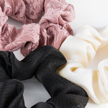 Load image into Gallery viewer, Scrunchie Set - 3 pack Ivory, Black & Plum