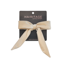 Load image into Gallery viewer, Velvet Bow Scrunchie Ivory