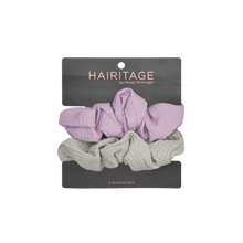 Load image into Gallery viewer, Waffle Scrunchies Purple and Gray