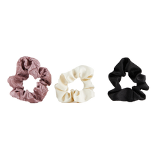 Load image into Gallery viewer, Scrunchie Set - 3 pack Ivory, Black &amp; Plum
