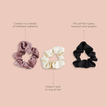 Load image into Gallery viewer, Scrunchie Set - 3 pack Ivory, Black &amp; Plum
