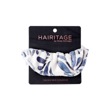 Load image into Gallery viewer, Soak It Up Absorbent Microfiber Hair Scrunchie, Cream &amp; Blue
